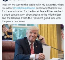 Trump'dan kendisini Nobel Barış Ödülü'ne aday gösteren İsveçli siyasetçiye teşekkür
