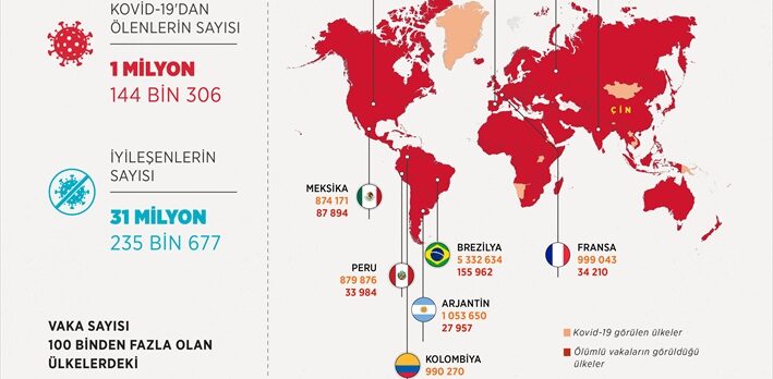 Dünya genelinde Kovid-19 vaka sayısı 42 milyonu aştı