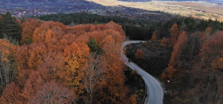 Bozcaarmut Göleti sonbahar renkleriyle görsel şölen sunuyor