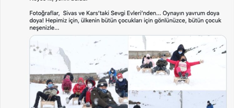 Bakan Ziya Selçuk, meslek liselerinde yapılan kızaklarla karda eğlenen çocukların fotoğrafını paylaştı