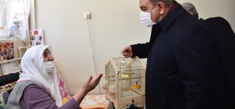 Erzurum'da yalnız yaşayan ve kaybolan kedisine üzülen kadına muhabbet kuşu sürprizi