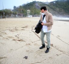 Alanya'da şiddetli rüzgarla oluşan yüksek dalgaların etkisiyle sahile vuran 3 caretta carettadan biri öldü