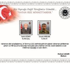 Milli Savunma Bakanı Akar'dan şehit askerler için başsağlığı mesajı