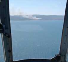 İzmir'de makilik alanda çıkan yangına müdahale ediliyor