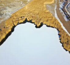 Iğdır'daki doğa harikası Üçkaya Gölü buzla kaplandı