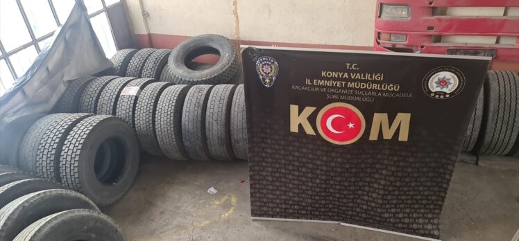 Konya'da düzenlenen kaçakçılık operasyonda 34 tır lastiği ele geçirildi