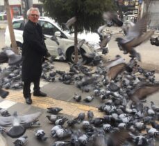 Kars'ta soğuklar nedeniyle aç kalan güvercinleri esnaf besliyor