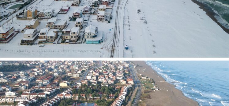 Sahil kenti Kocaali'de yaşanan kuraklık aynı açıdan çekilen görsellerde