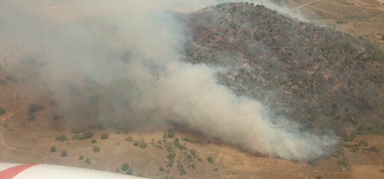 İzmir'de tarlada başlayan ve bozuk ormana sıçrayan yangına müdahale ediliyor