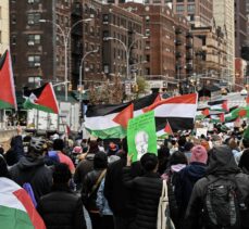 ABD'nin BM misyonu önünde Gazze'de ateşkes istenen tasarıyı veto etmesine protesto