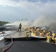Mersin'de devrilerek yanan tırın sürücüsü yaralandı