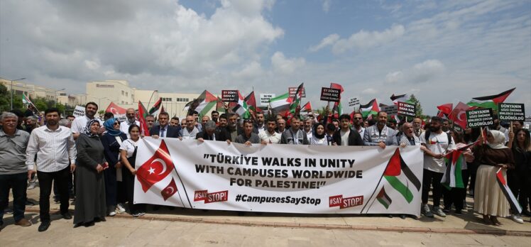 Mardin'de, ABD üniversitelerindeki Filistin eylemlerine destek yürüyüşü
